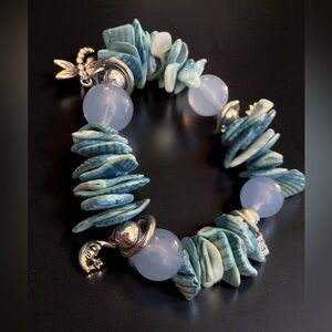 Gorgeous silver tone Teal real seashell bracelet charms super cute for the beach